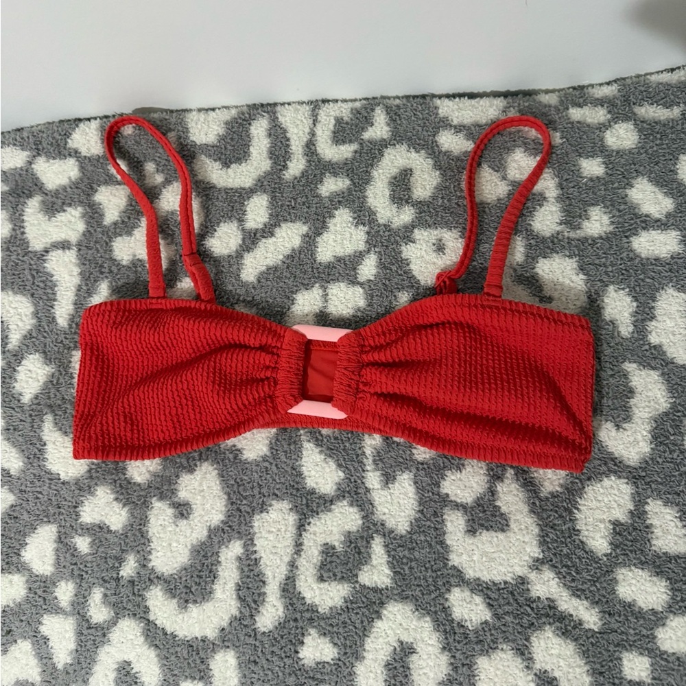 Aerie Red Bikini Set With Pink Square Detail - Picture 2 of 5
